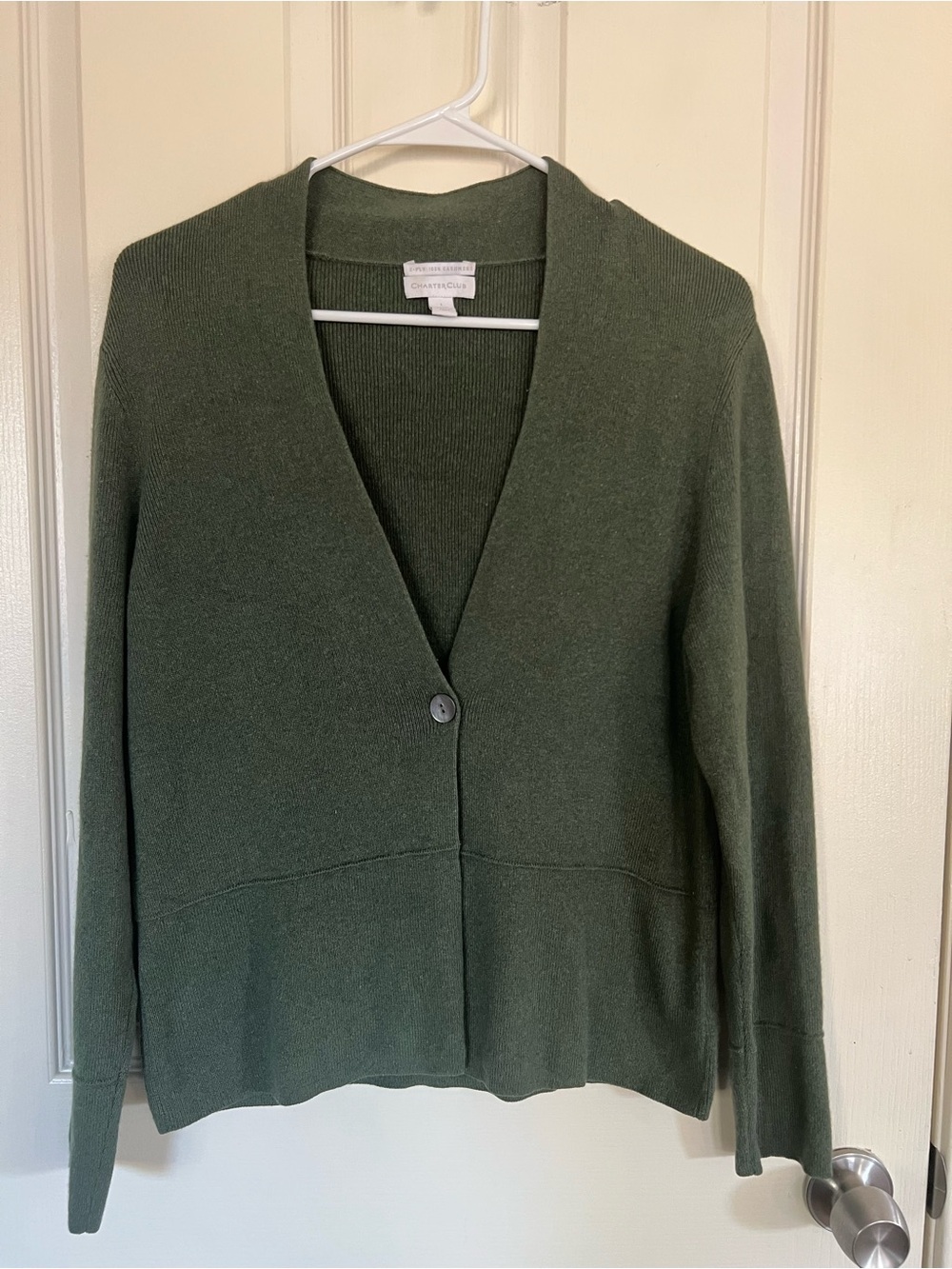 Charter Club 100% Cashmere Green Cardigan Sweater Large 2-Ply